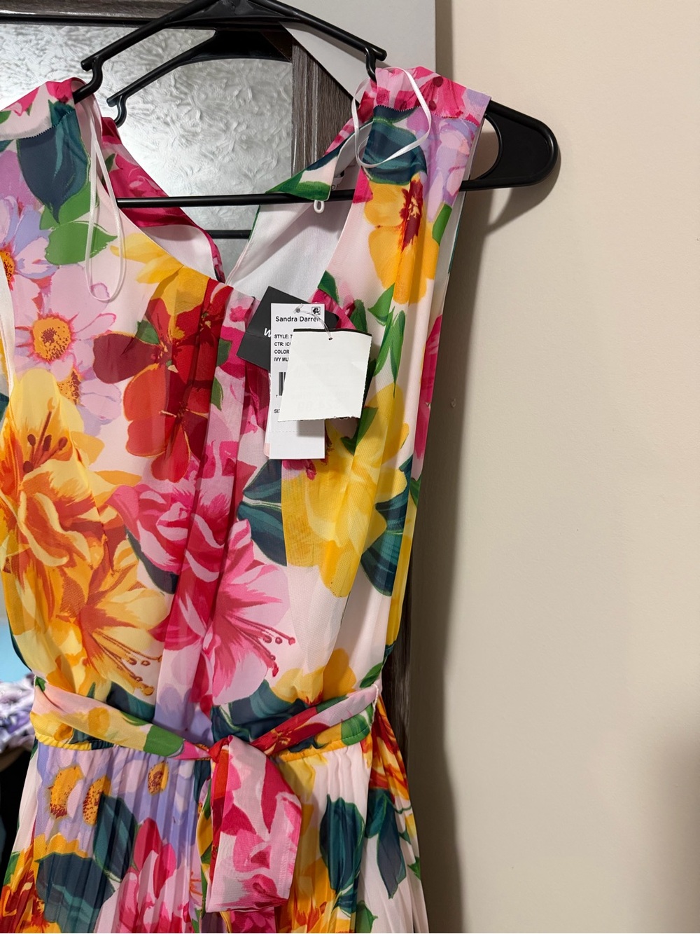 Floral Pleated Wrap Dress - Pink & Yellow - Picture 7 of 10